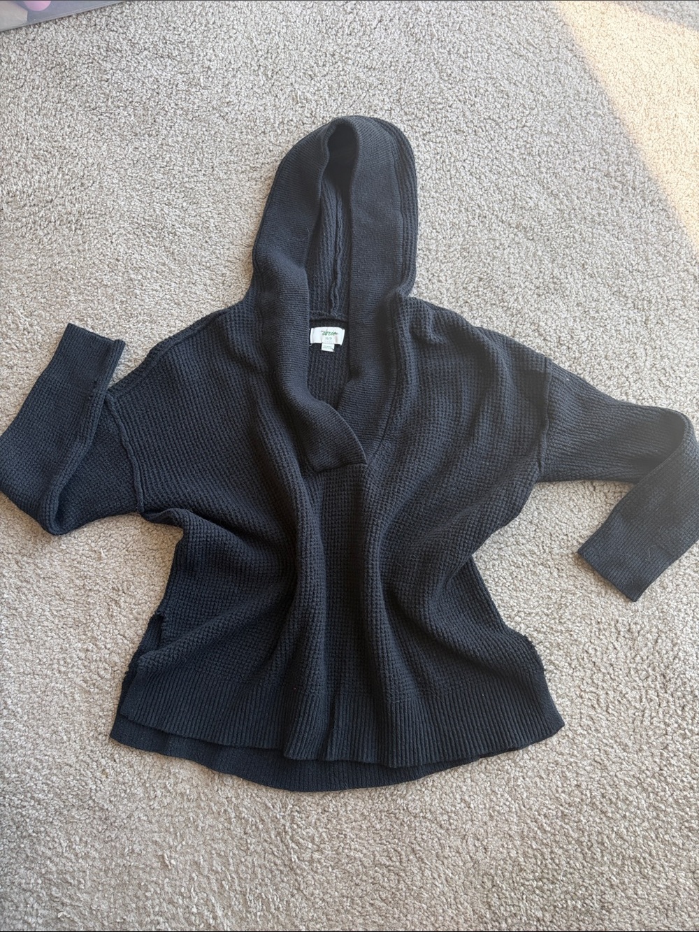 aerie Black Oversized Textured Knit Hoodie